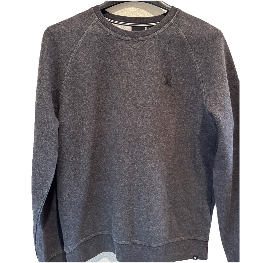HURLEY Slub Crew Sweatshirt Men's Sz S Dark Gray Embroidered Logo Pullover Nice!